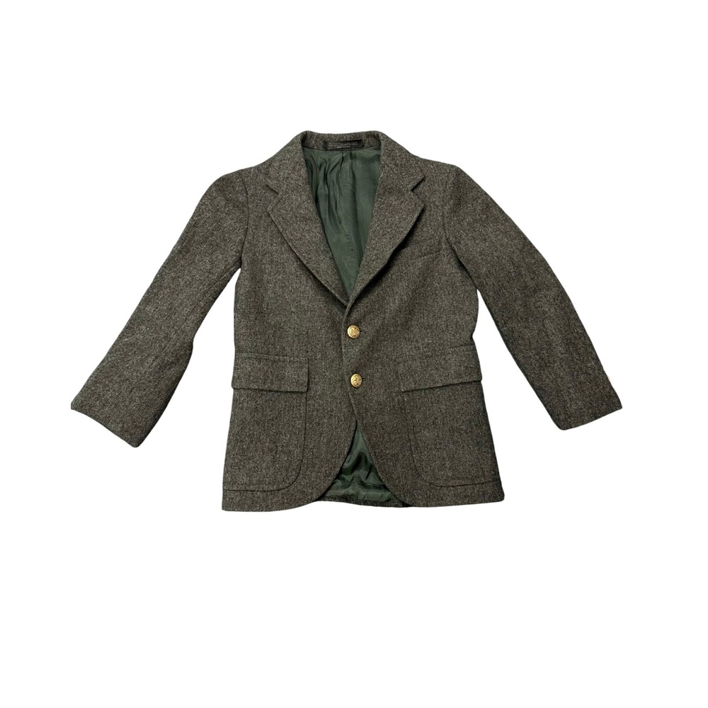Vintage 70s 80s Gant Charcoal Wool Flannel Blazer Jacket Boys 8 Preppy